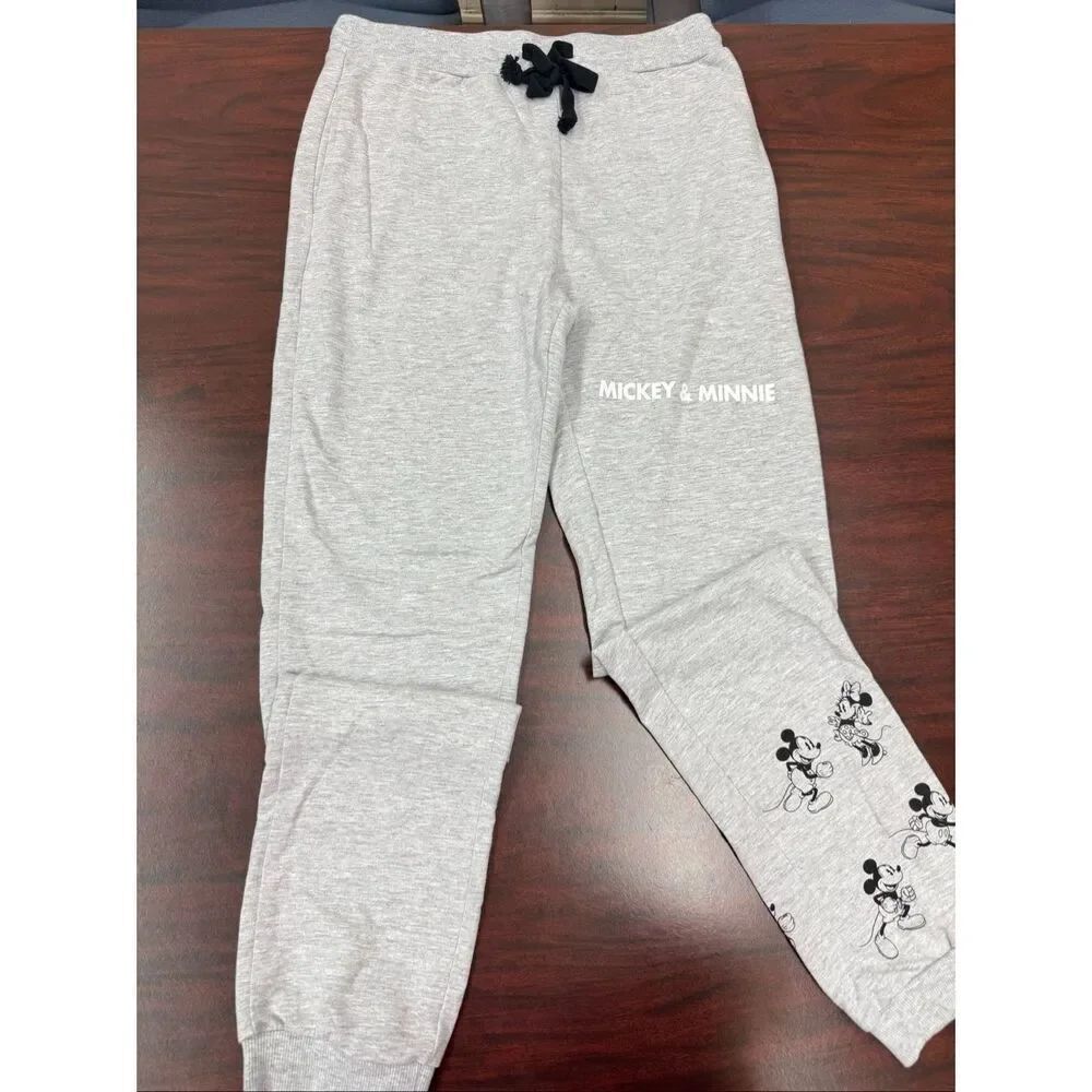 Disney Mickey & Minnie Grey Jogger Sweatpants with Pockets Size Small